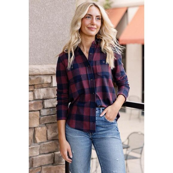 Faherty Legend Sweater Shirt Shaket Women XL Apple Basket Blue Red Button Down - Picture 1 of 9